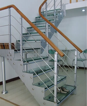 雙梁樓梯015玻璃踏板